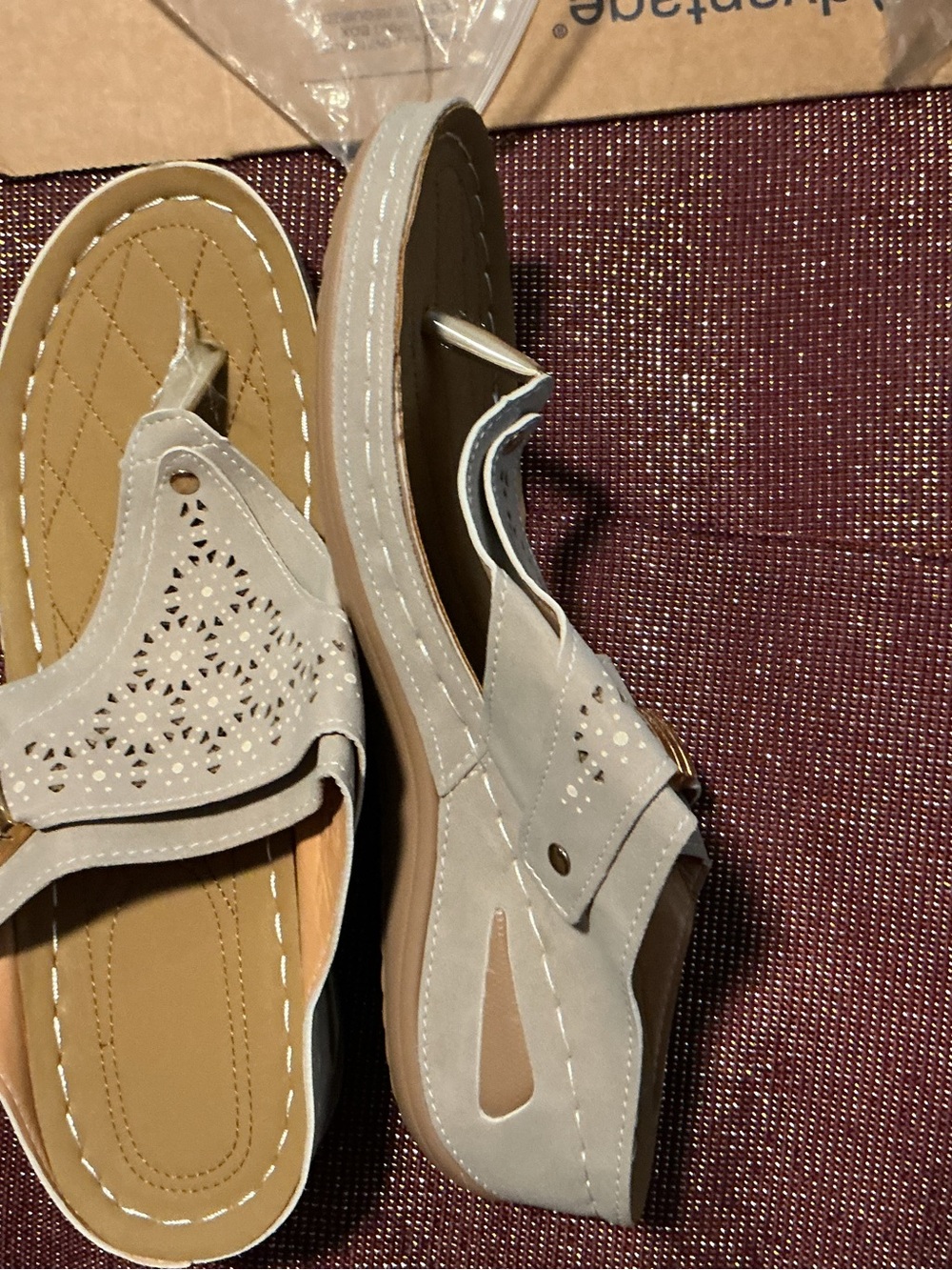 Women's Light Gray Perforated Slide Sandals